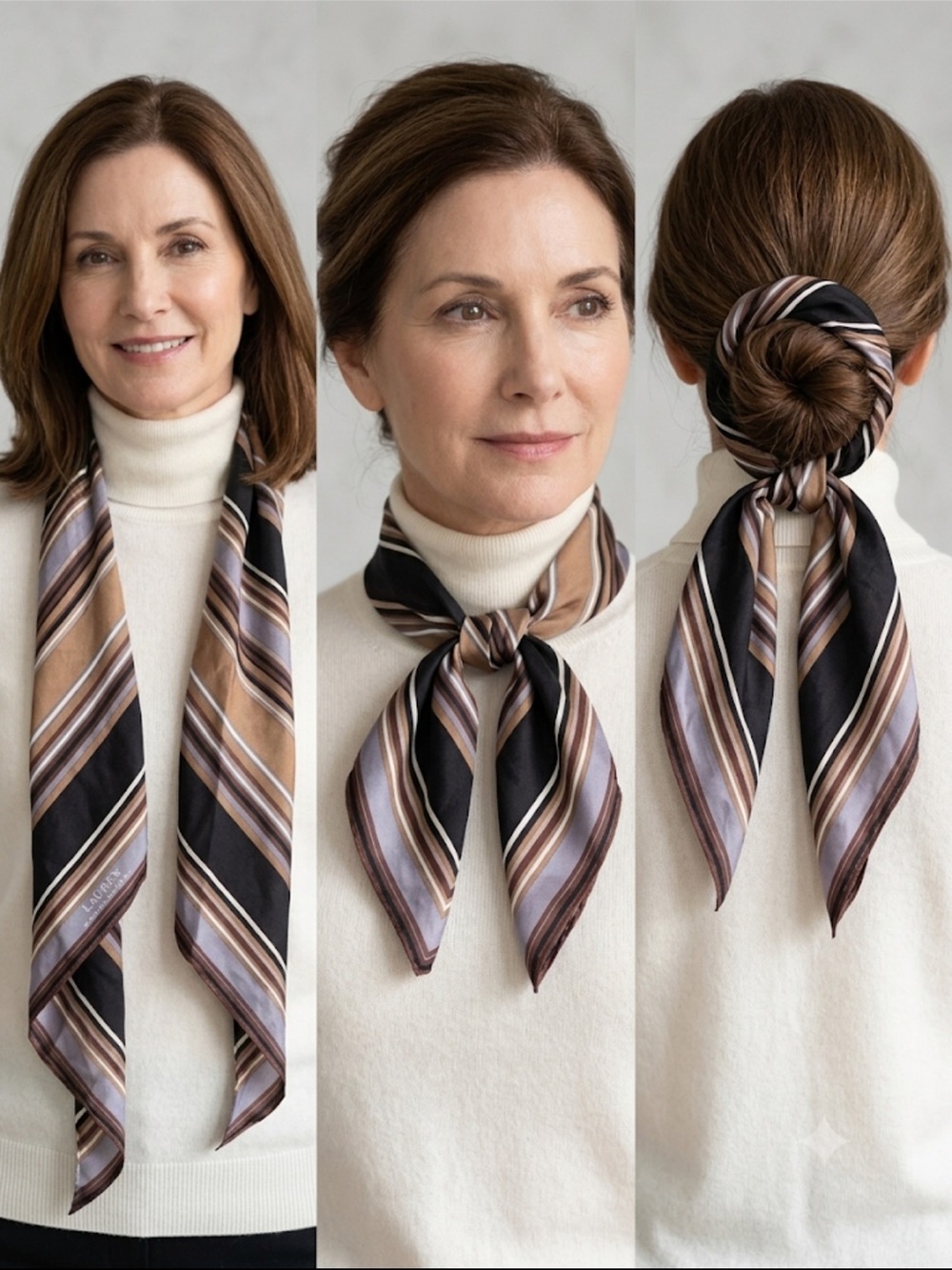 Vintage Lauren Ralph Lauren 100% Silk Striped Scarf - Made in Japan
